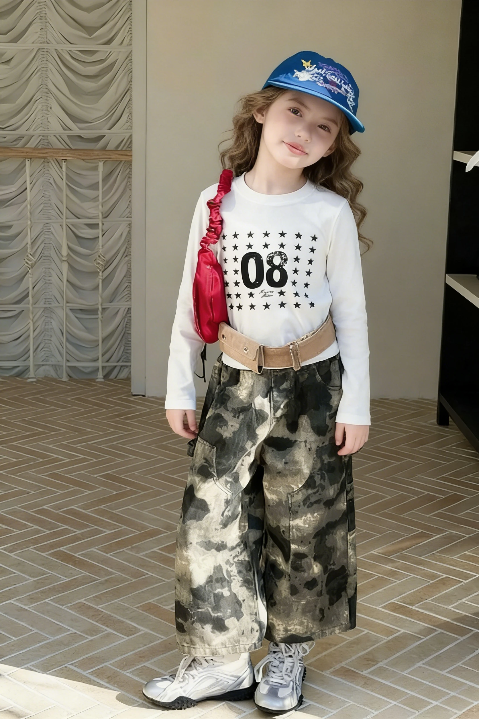 

Girls Pants 2026 Spring New Korean Version Retro Camouflage Workwear Loose Wide Leg Casual Pants Fashionable and Stylish Daily