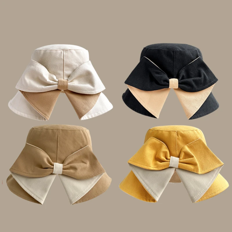 Everything Fisherman Hat Female Tide Spring and Autumn Pure Cotton Back Slit Bow Fashion Casual Sunscreen Visor Simple Basin Hat