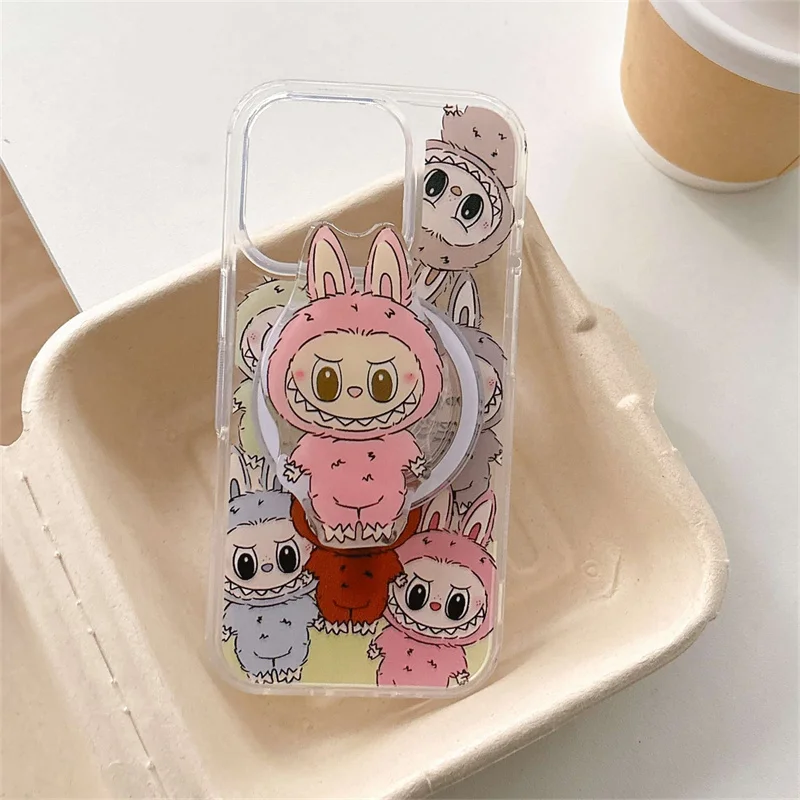 Kawaii الكرتون الأرنب المغناطيسي قضية الهاتف آيفون 16 برو 15 14 13 برو ماكس غطاء مع حامل Magsafe للصدمات لطيف حالات كابا
