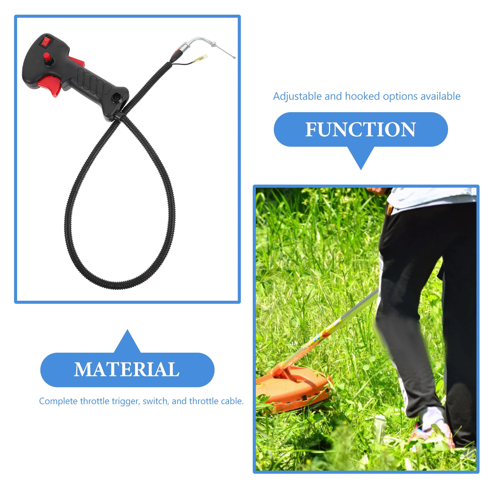 مقبض تشذيب مريح مع كابل تبديل الزناد الخانق الكامل لتشذيب العشب بشكل سلس