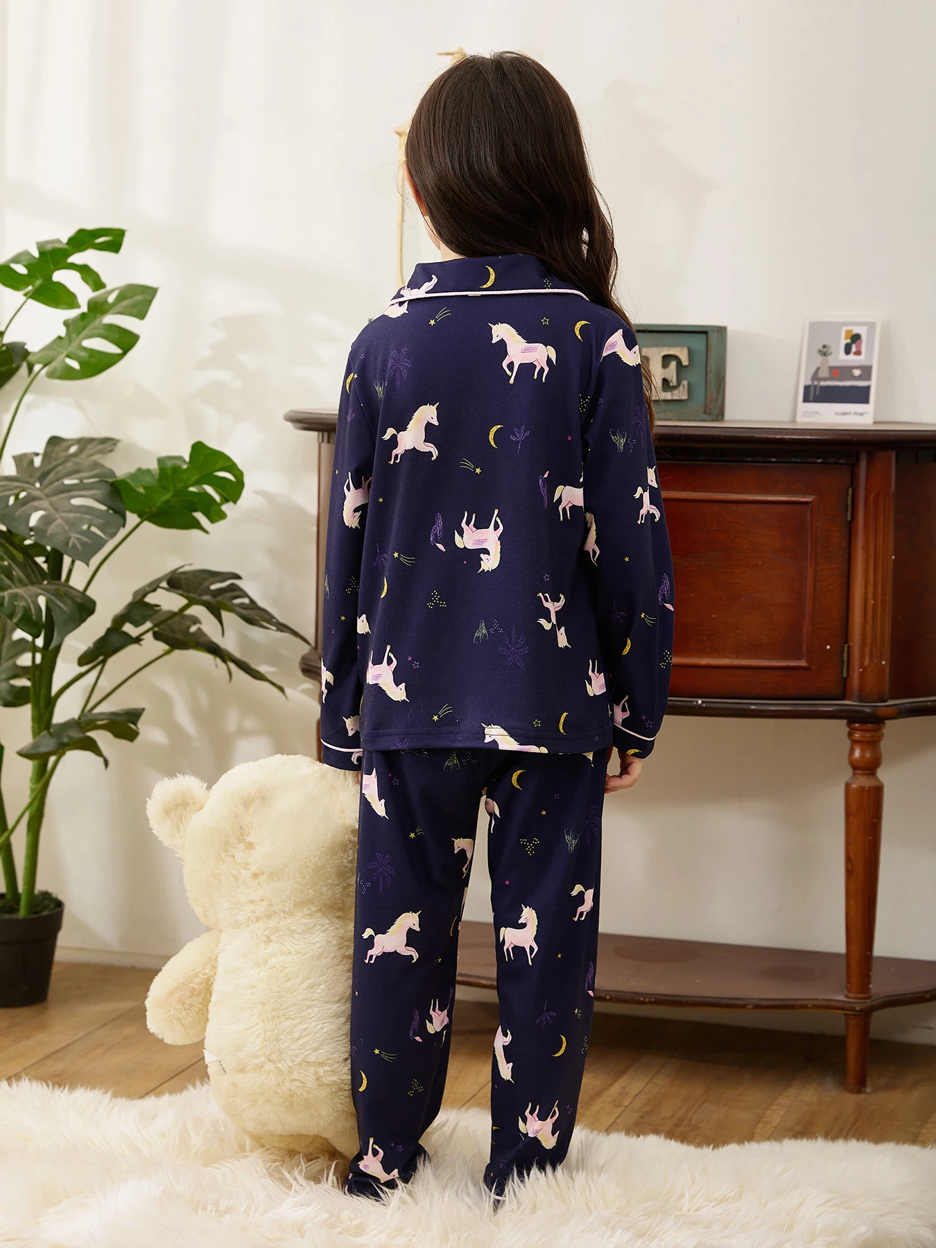 Girls Pajamas Autumn Girls Clothing Set Cotton Fabric Comfortable Feeling Unicorn Pattern Girls Sweatpants Clothes Set