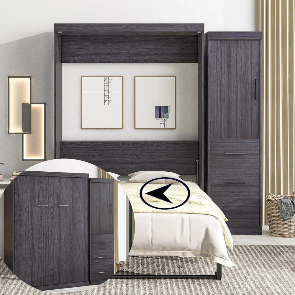 S269481d31f0e4340ae4eb0582bb4d329r Space-Saving Double Murphy Bed with Wardrobe and Foldable Frame