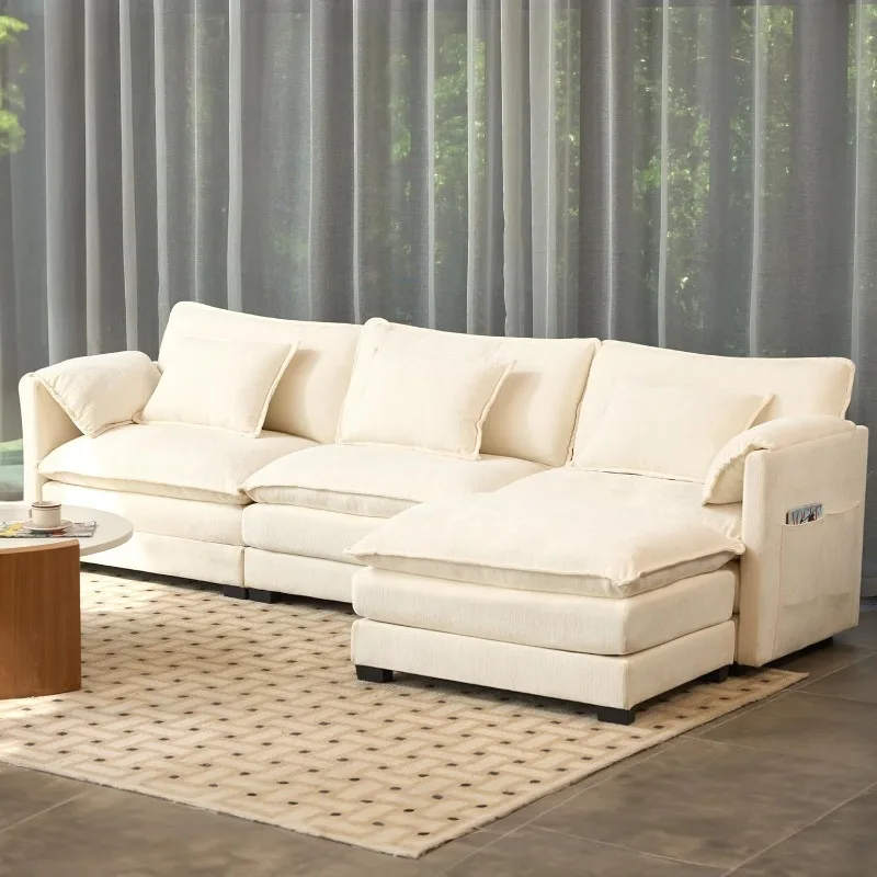 

3 Seat L Shaped Convertible Sectional Sofa Couch, 112'' Chenille Modular Sofa with Removable Pillows and Double Layer