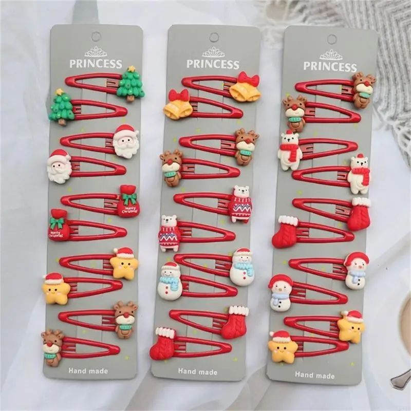 581F Paquete 10/8 Uds. Pinzas navideñas para cabello para niñas con diseño tema navideño, accesorios divertidos para