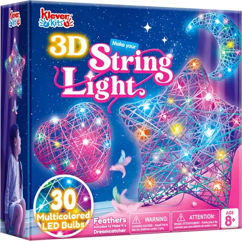 JOYFY 3D String Art Kit Light Up String Light Toy con 30 lampadine LED multicolori Set artigianale per bambini Compleanno Regalo di Natale