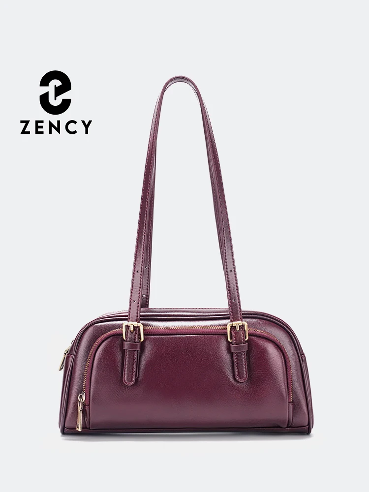 Zency Luxury Burgundy Handbag Purse for Women French Style Underarm Bag Genuine Leather Lover Gift Shoulder Bag For Wife Sister