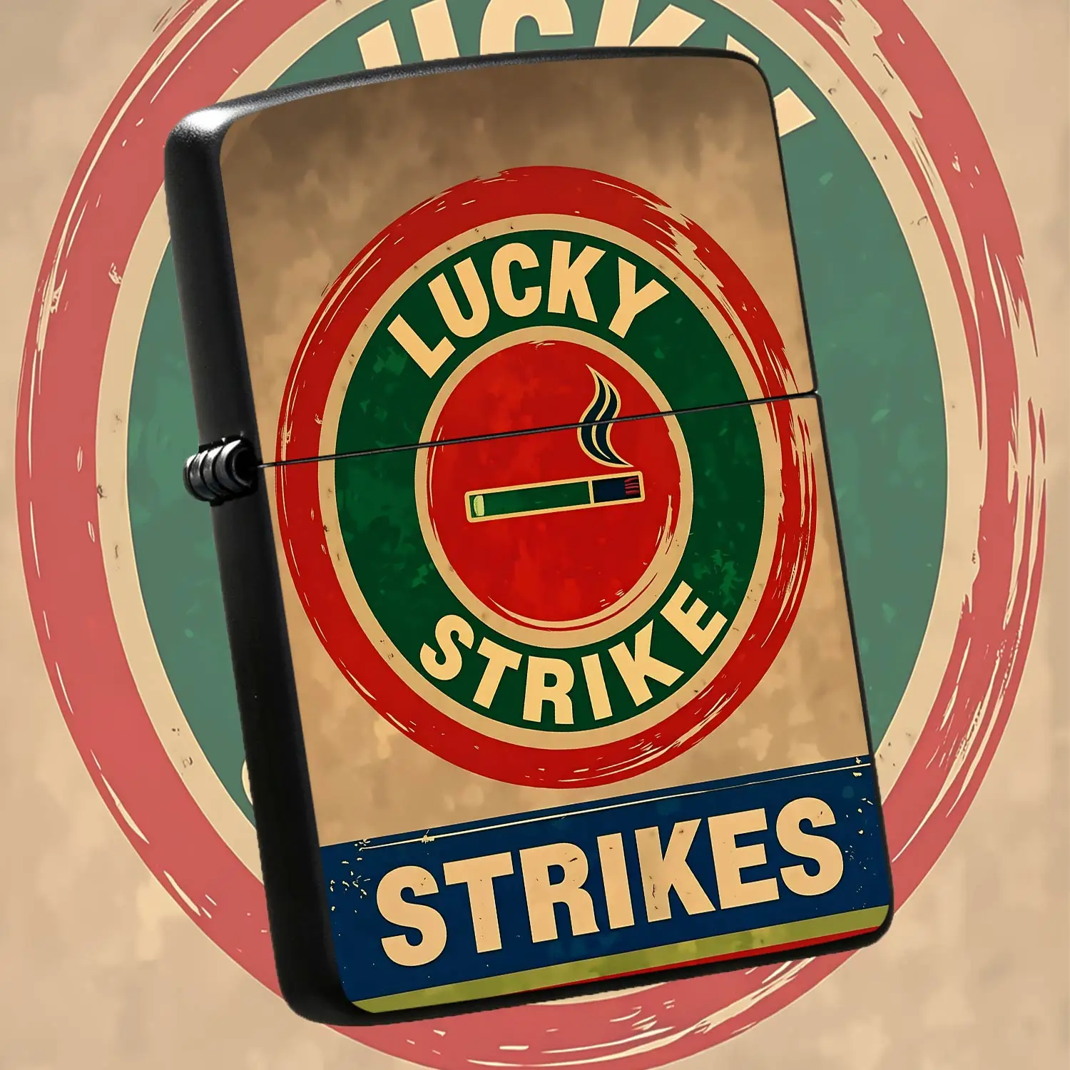 Retro Lucky Vintage Circular Logo Lighter, Distressed Classic Style Portable Daily Use Accessory, Multi-scenario Available Practical Small Gift, Unique Trendy Desktop Ornament, Fine Craftsmanship Collectible Item for Dai A Humorous And Inte