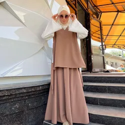 Trajes modestos Eid mujeres musulmanas Abayas Top falda traje Ramadán Dubai Islam árabe Jalabiya Arabia Saudita Marruecos conjunto de dos piezas