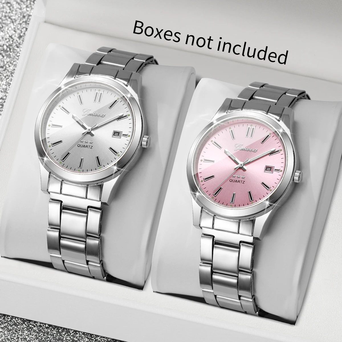 2PCS Fashion Couple Quartz Wristwatch for Men Women Simple Round Dial Date Display Watches Set Relogio Feminino（Without Box）