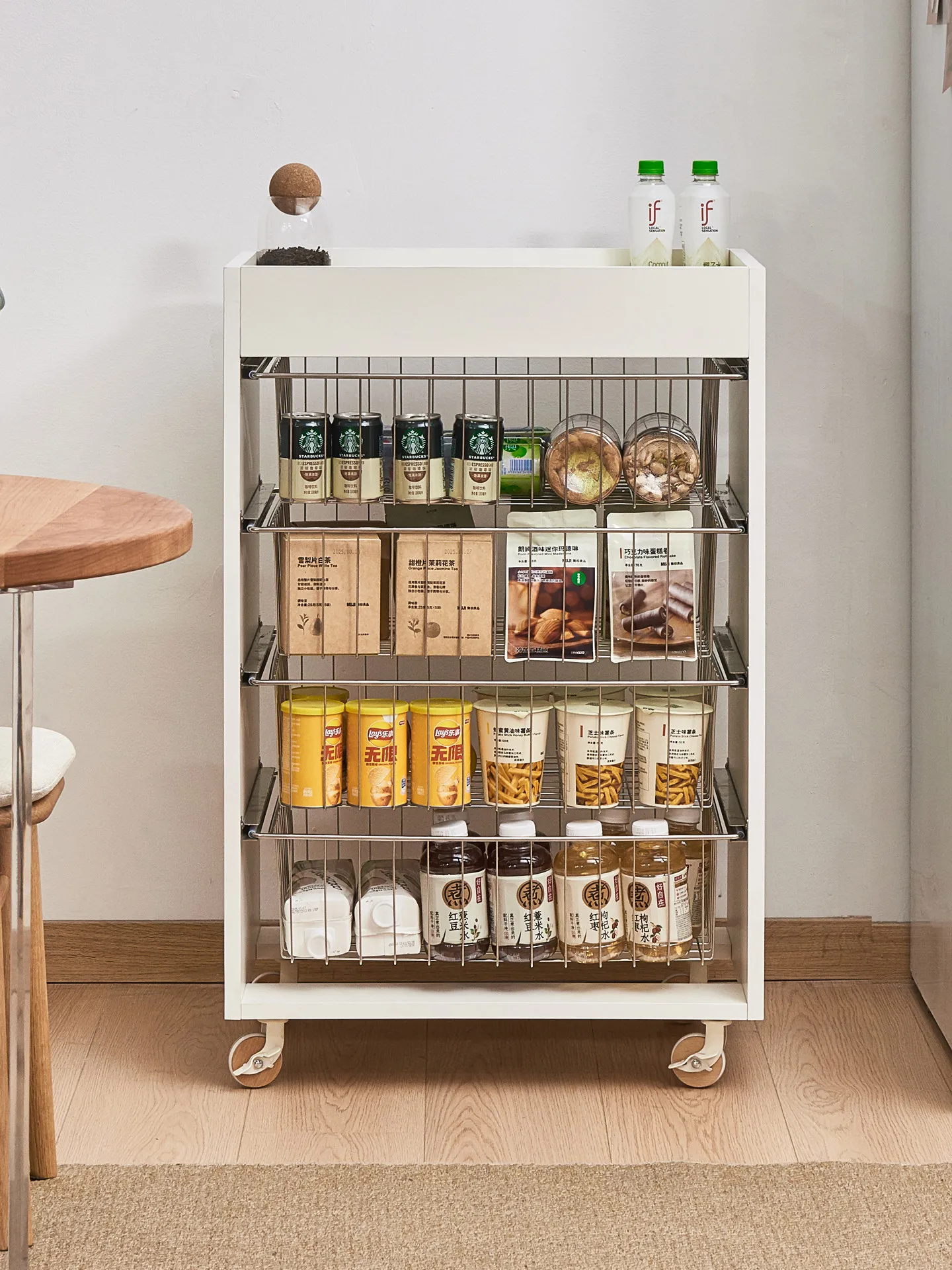 LMM basket cart sofa side living room movable dining cart snack storage cabinet