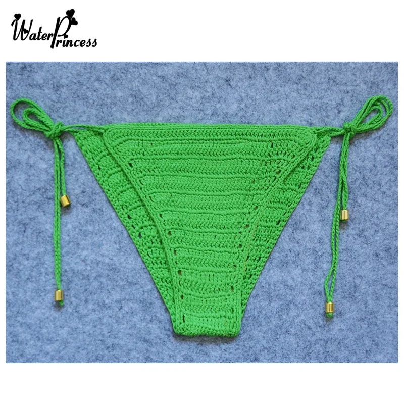 Bikinis rojos de algodón para mujer, conjunto de Bikini Sexy de ganchillo, sujetador acolchado liso verde, traje de baño para tomar el sol, traje de baño triangular con cuello Halter para playa