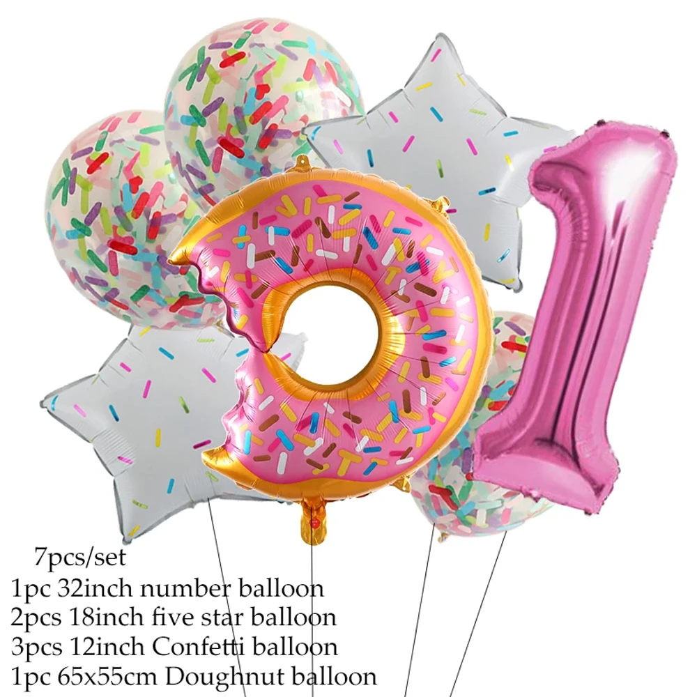 7pcs Candy Ice Cream Donut Pink Lollipop Foil Balloons 32inch 0-9 Number Balloons Set Girls Birthday Party  Baby Shower Decorati