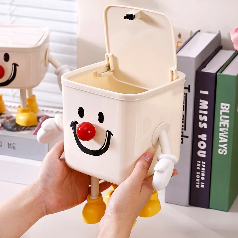 Desktop Trash Can Mini Cartoon Multi-functional Trash Can Car Storage Bucket  Household with Lid Living Room 2/3L