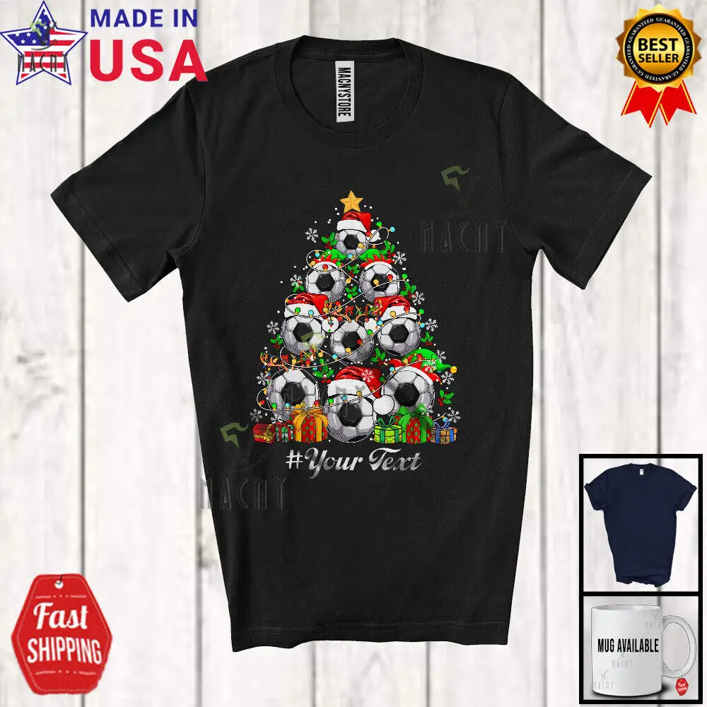 

Soccer Equipment Christmas Tree; Merry X-mas Custom Text Sport Player T-Shirt