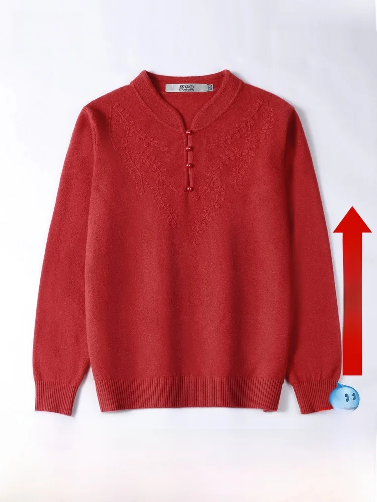 

Comfortable 00 Wool Spring New Sle Qipao Collar Mommy Clothes Middle-Aged And ly Knitted Sweater Snow Flng Brand