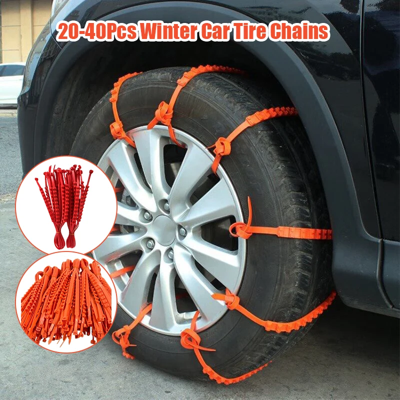 20/40pcs Car Tire Chains Winter Snow Anti-Skid Tyre Cable Ties Auto Outdoor Snow Tire Tyre Anti Skid Chain Emergency Accessories