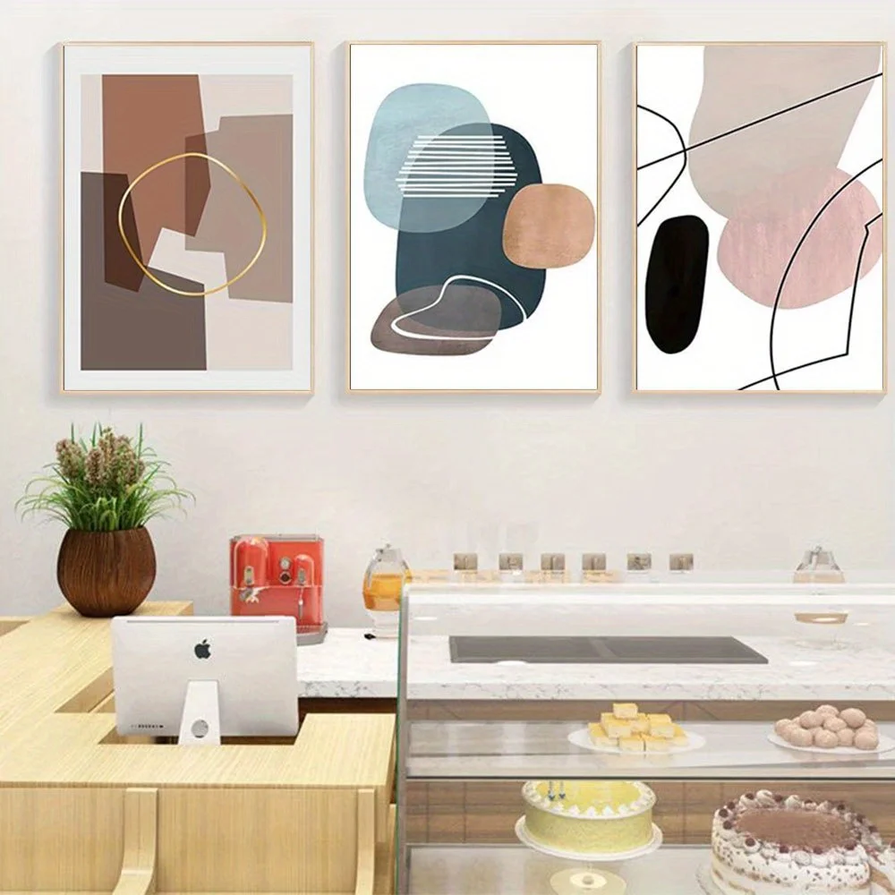 3pcs/set2D Flat  Unframed Geometric Art Posters, Abstract Minimalist Poster Set - Modern Color Block Boho Decor for Living Ro