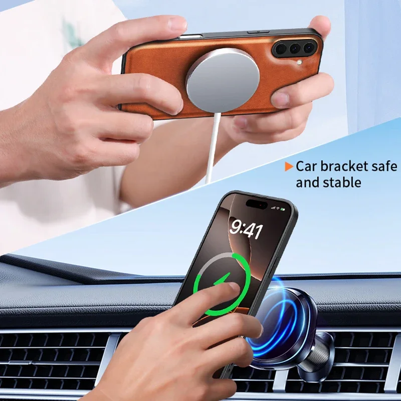 Busine Sle Leather Stand Phone Case for Samsung Galaxy S25 S24 S23 S22 FE Ultra Plus Magnetic Magsafe Shockproof Camera Cover