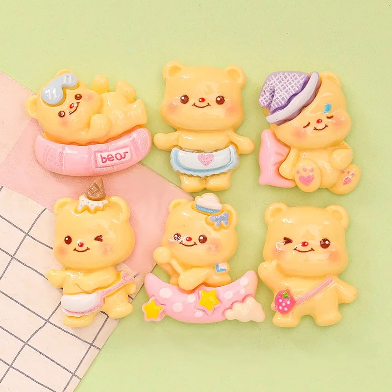 

100pcs Cute Cartoon bear Flatback Resin Cabochon Embellishment DIY Kids Hair Bows Accessories Phone Case Decoration