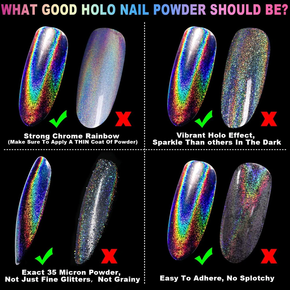 1Jar Holographic Mirror Nail Glitter Powder Extra Fine Laser Effect Chrome Nail Powder Shiny Aurora Mirror Pigment Dust For Nail