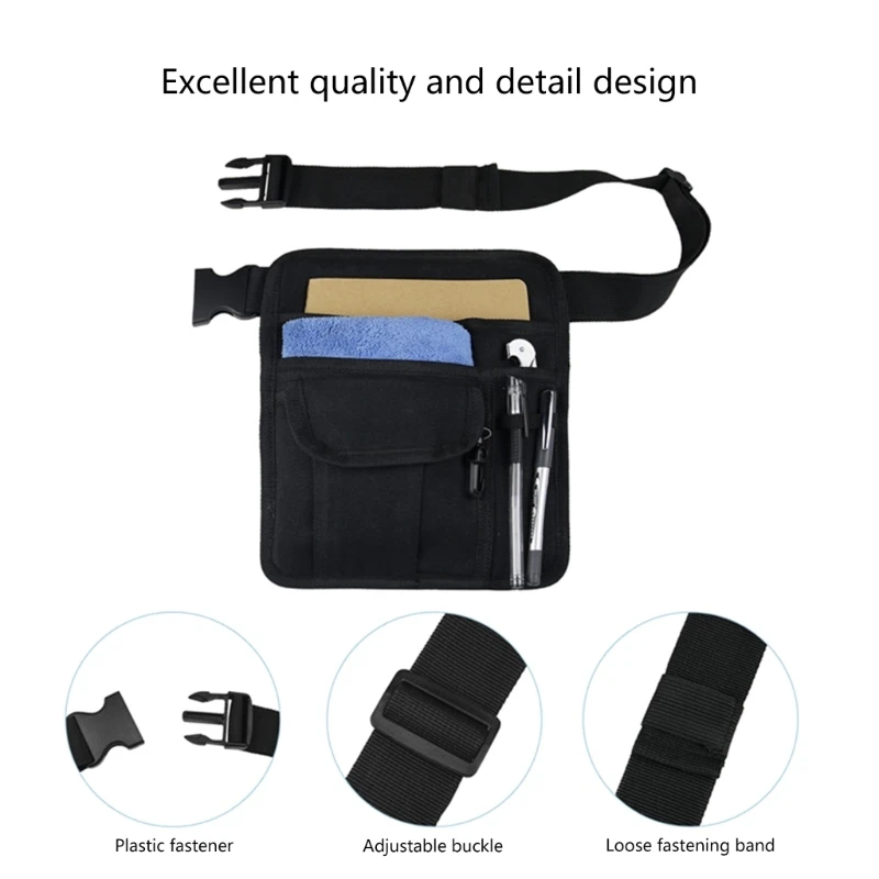 Bolsa cintura para ferramentas lona ajustável, bolsa armazenamento com vários bolsos para chave fenda M4YD