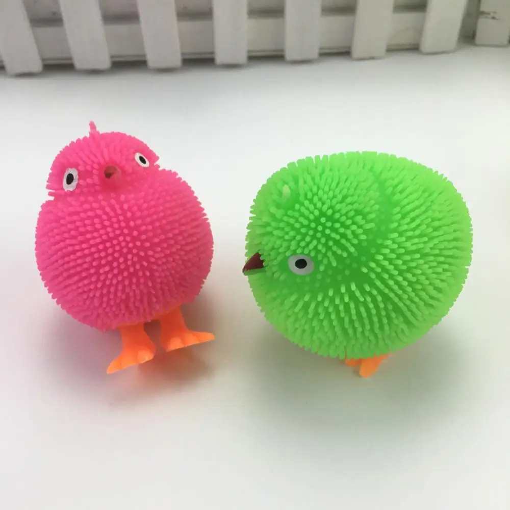 Flashing LED Cute Chickens Squidgy Puffer Ball Squeeze Stress Relieve Kids Toy