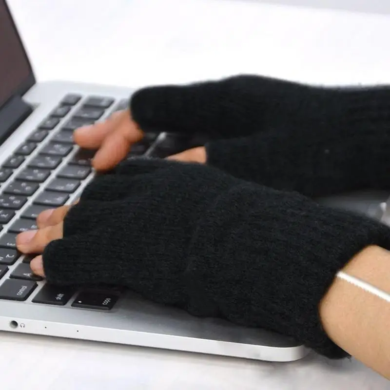 USB Heated Gloves USB Rechargeable Heating Mittens Winter Washable Half Hand Warmers Electric Thermal Cold Weather Gloves