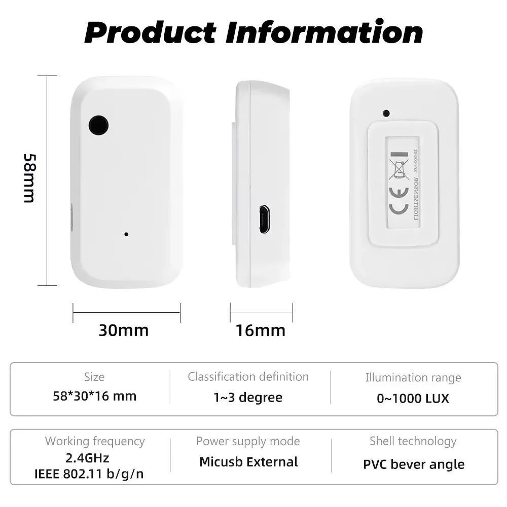 Tuya Smart Wifi Light Sensor Smart Illuminance Brightness Detector Sensor Illumination Automation Smart life APP Linkage Control