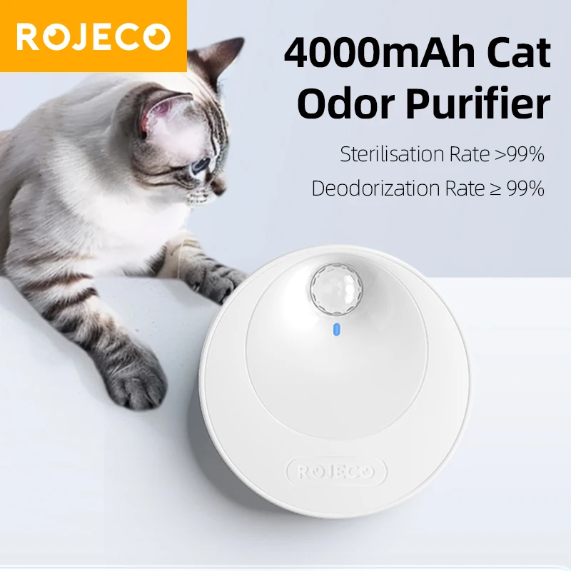 ROJECO Smart Cat Litter Deodoriser 4000mAh Cat Odor Purifier For Cat Litter Box Automatic Pet Toilet Deodorant Purifier Supplies