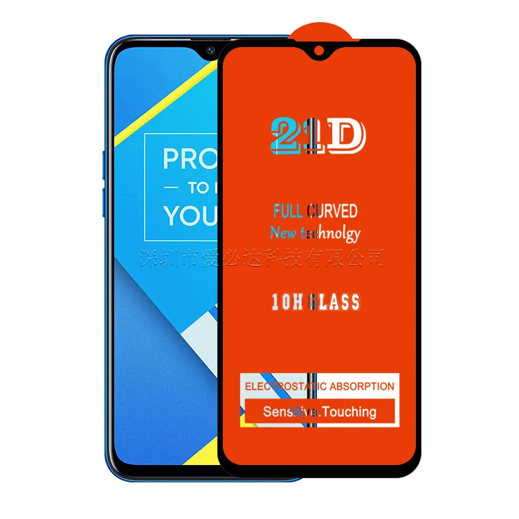 2 Buah Kaca Tempered Melengkung untuk OPPO Realme C2 Penutup Penuh 11H Film Pelindung Pelindung Layar untuk Oppo Realme C2