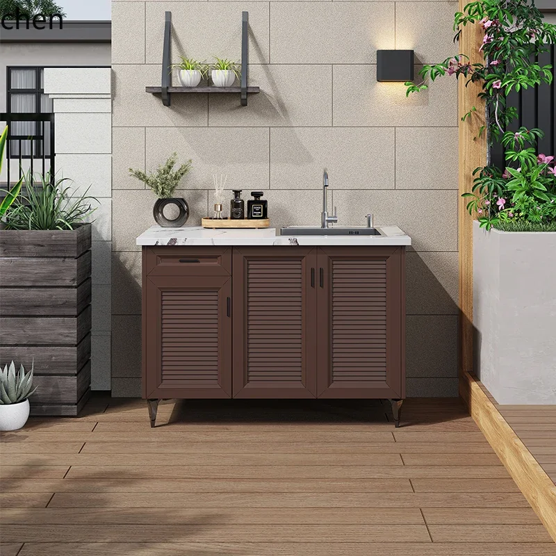 rock slab sink integrated cabinet outdoor pool basin console aluminum alloy locker