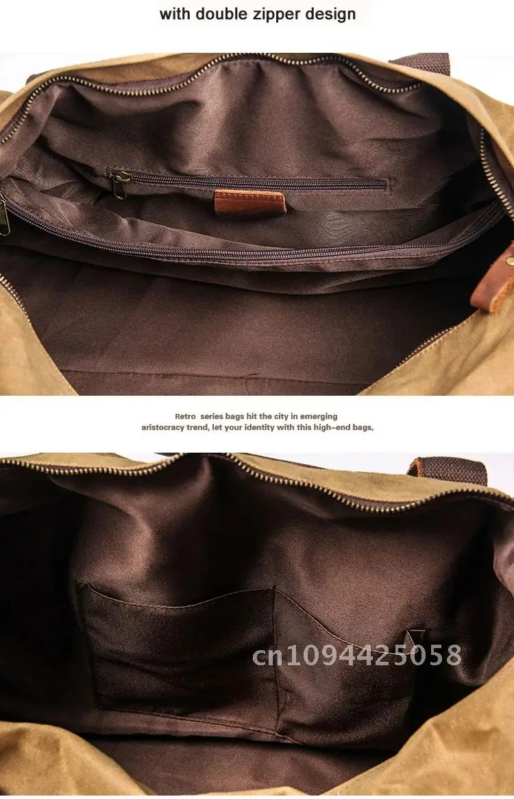 Vintage Waxed Canvas Large Luggage bag Genuine Leather Men Travel Men Duffel of bag Overnight carry trip on Weekend Bags Bags
