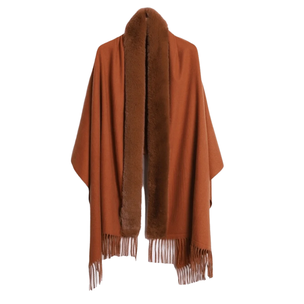 Minimalist Oversized Faux Fur Collar Shawl Soft Warm Lining Oversized Warm Cape Polyester Solid Color Wrap Poncho Winter