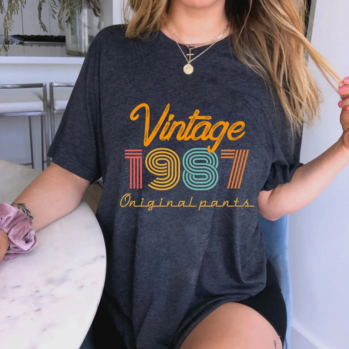 VINTAGE 1987 Harajuku T Shirt for Women Grunge Y2K Aesthetic Tops Fashion Casual Tees Hip Hop Streetwear Retro Graphic T Shirts