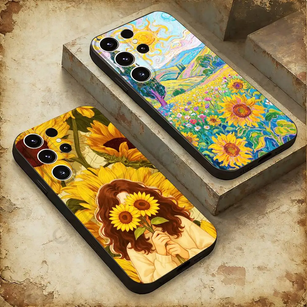 

Sunflower Flower Oil Painting Phone case For Samsung Galaxy A53,51,72,73,31,30,42 Soft Silicone Black Cover