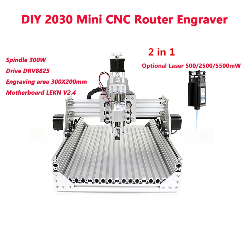 

Disassembled Pack DIY 2030 2 in 1 Mini CNC Router Engraver Laser Engraving Machine with Optional Laser Head 500Mw 2500mW