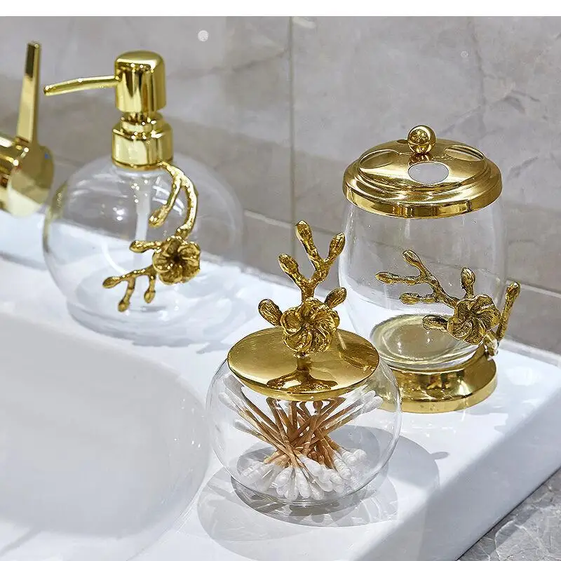 Retro Copper Plum Toothbrush Holder Bathroom Decoration Accessories Glass Cotton Swab Box Lotion Bottle Household Storage Tray