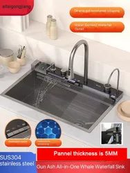 Honeycomb Kitchen Sink com Display Digital, 304 Cup Washer, 4.0 Cachoeira De Aço Inoxidável, Retire, Home Coisas, Coisas Domésticas