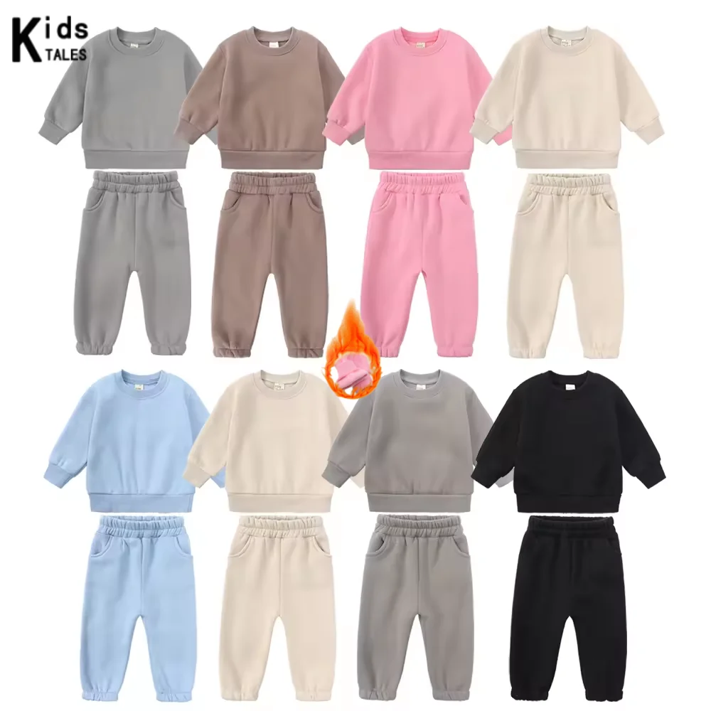 Лидер продаж, детская одежда для девочек, теплая утепленная флисовая толстовка + штаны, повседневный пуловер, спортивный костюм, спортивная одежда для маленьких мальчиков