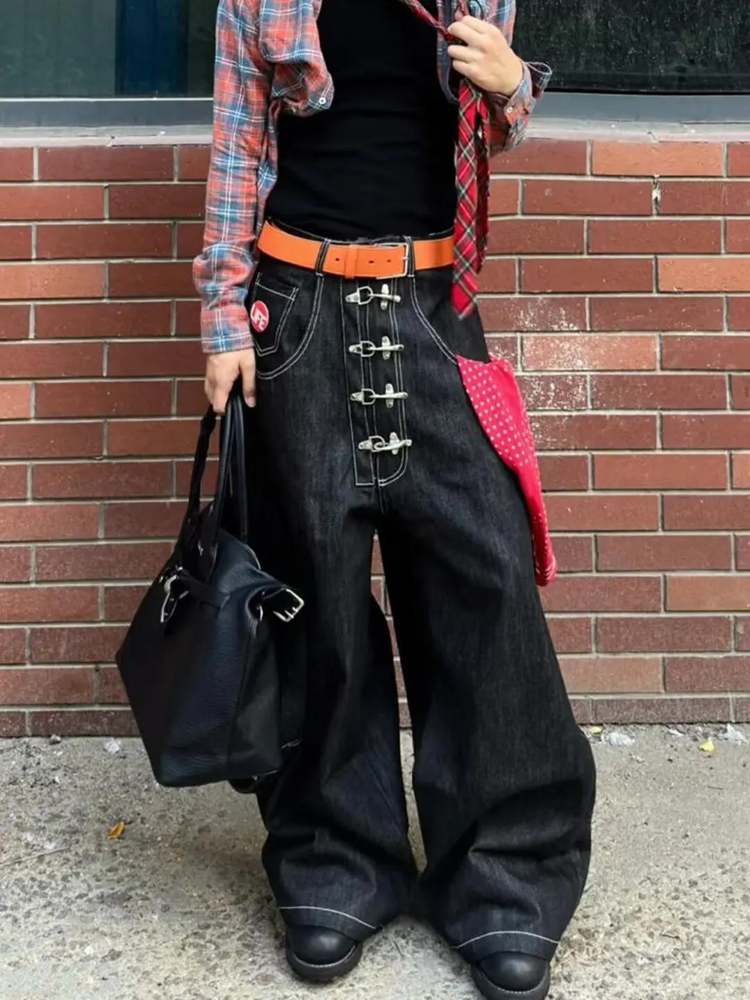 

American Retro High Waist Belted Knife Denim Jeans Women's Versatile Loose Wide Leg Banana Pants Casual Spring Summer Au...