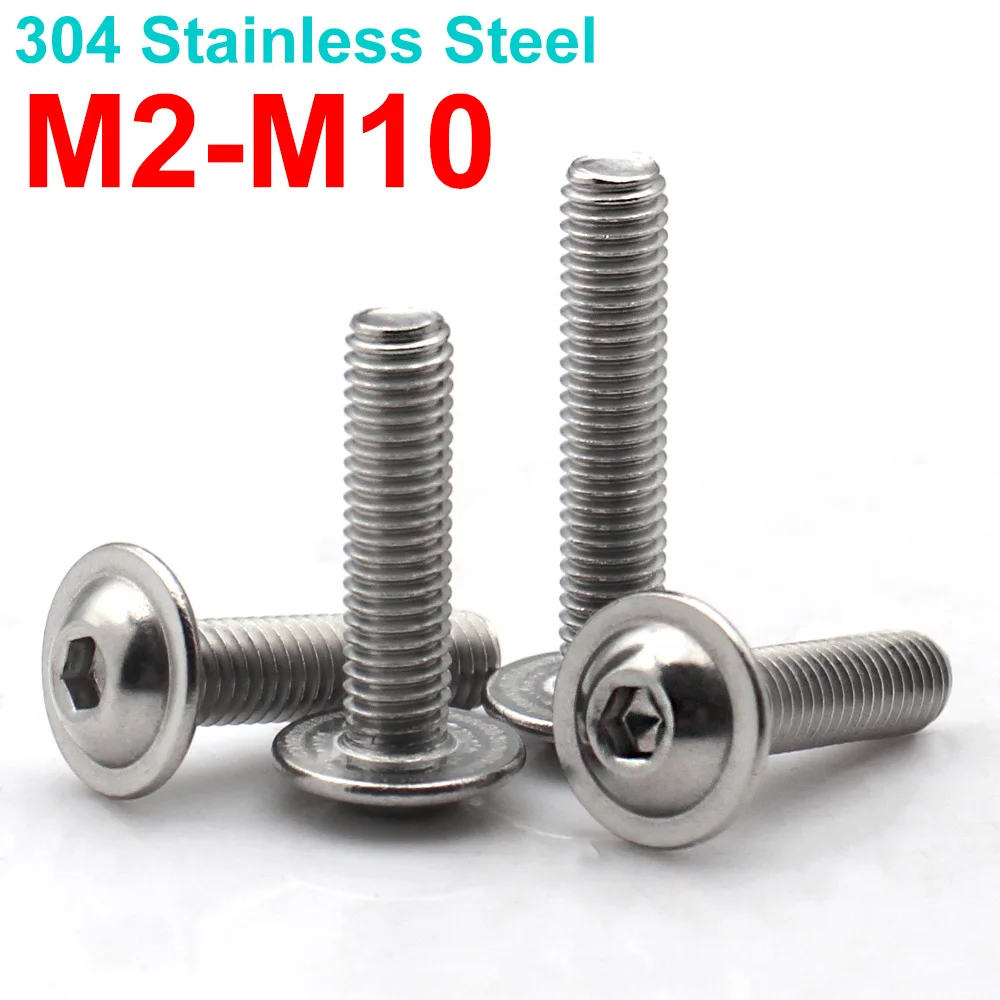 2-20pcs 304 Stainless Steel Allen Hex Socket Round Pan Head Screw Built-in Washer SEMS Screws Bolt M2 M2.5 M3 M4 M5 M6 M8 M10