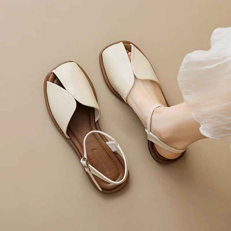 

French-style flat closed-toe sandals for women, summer casual Roman shoes for outdoor wear
