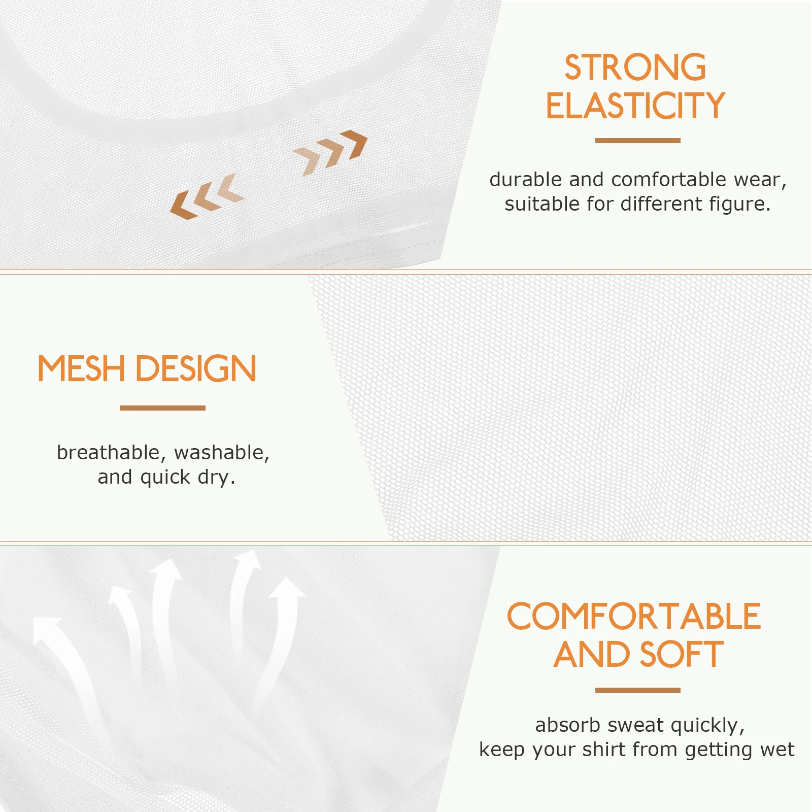 سترة نسائية تحت الإبط للعرق قابلة للتنفس وواقي للإبط وقابل لإعادة الاستخدام ومريحة وسريعة الامتصاص للصيف والركض والجري