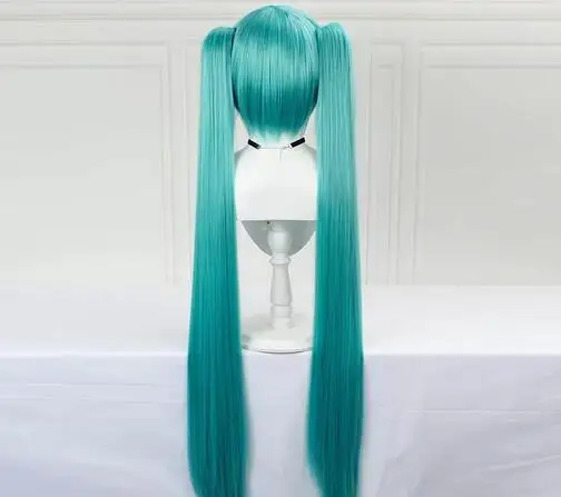 Harajuku Miku Long Blue Straight Cosplay Synthetic Hair Wig + Clip Ponytails Heat Resistant Wigs