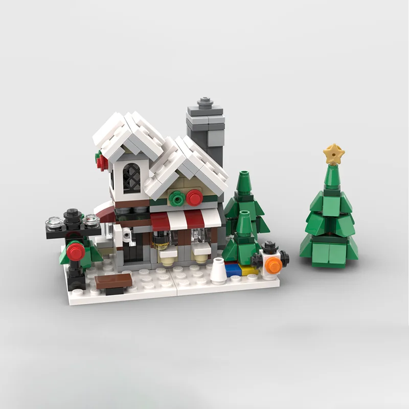 261-piece MOC Christmas Building Series Winter Snow House Toy Store Model DIY Assembly Building Block Toy Children's Gift