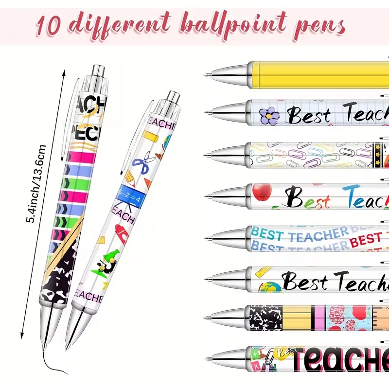 10 Set Teacher's Ballpoint Pen With 10 Pcs Clear Window Pen Pouch For Display Funny Stylish Gift For Office School Colleagues