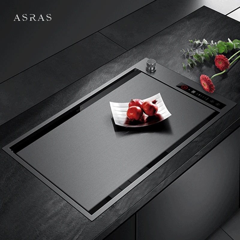 ASRAS Nanometer Hidden Ultrasonic Smart Purifying Kitchen Island Sinks Flip Cover Hidden 4mm Panel Handmade Double Sinks