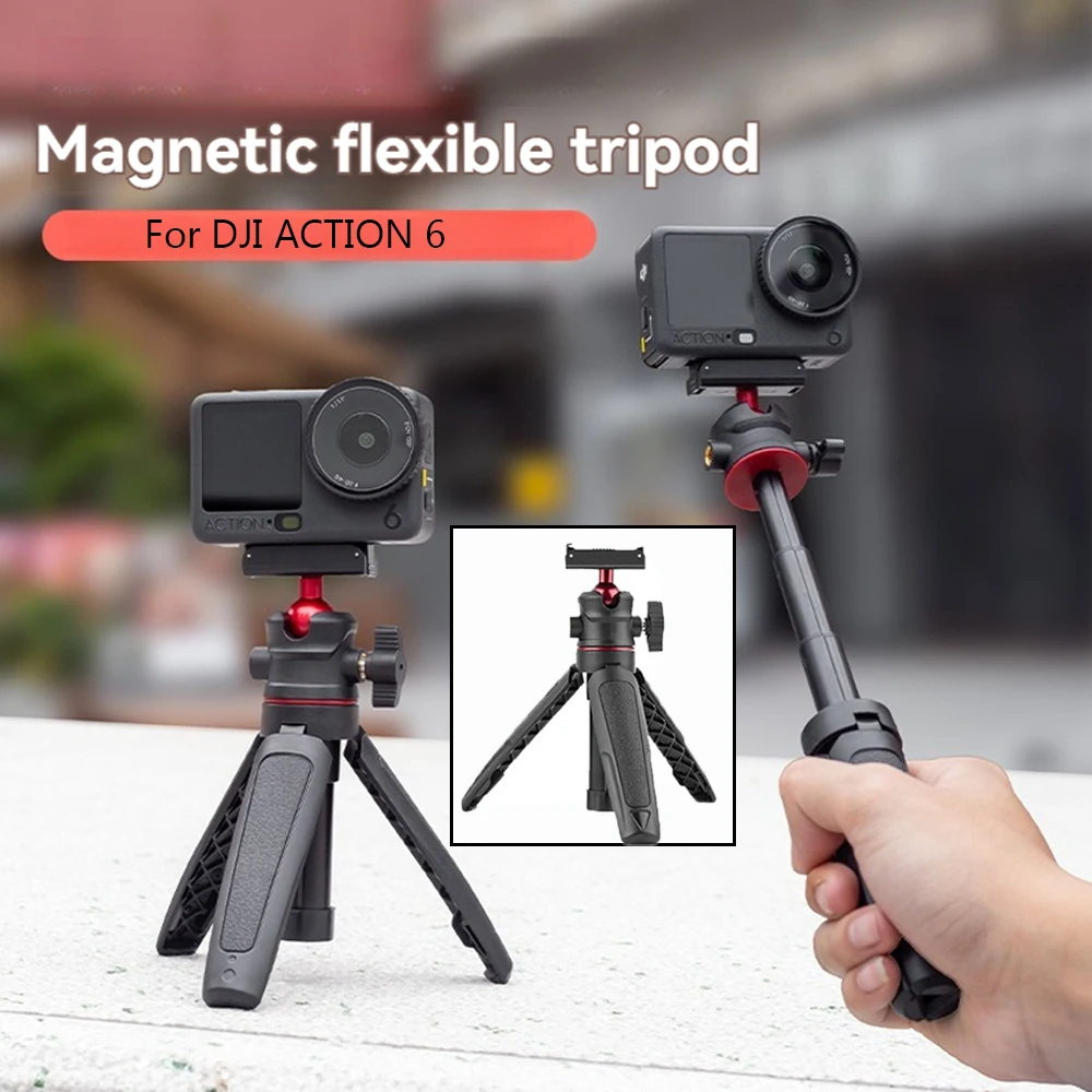 

Magnetic Handheld Selfie Adjustable Telescopic Tripod Action Camera Stick Mini Desktop Stand Rack For DJI ACTION 6 Accessory