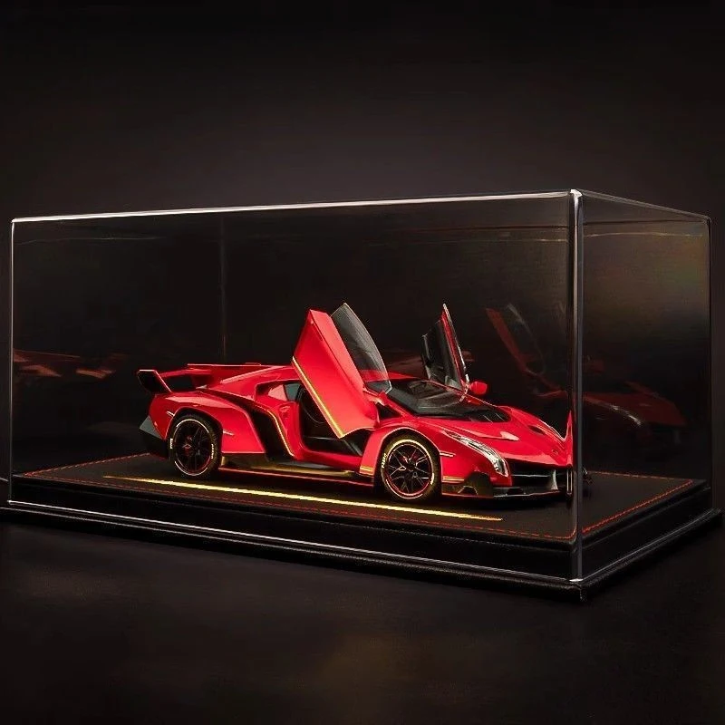 

Transparent Acrylic Display Box Leather Glow Base Organizer Ambient Lights and Backdrops Cool Car Model Display Case