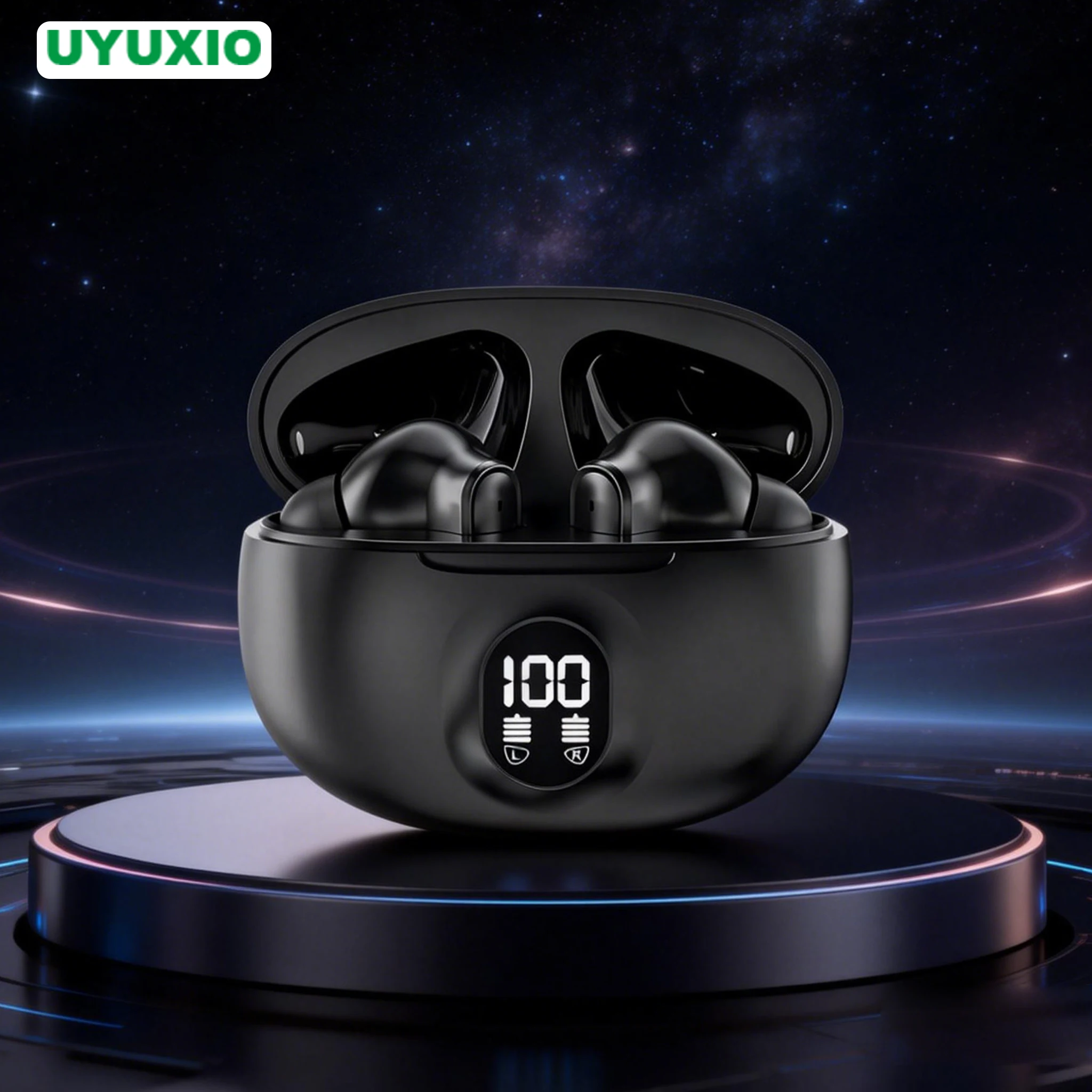UYUXIO BT5.4 Kabellose Ohrhörer mit LED-Anzeige HiFi-Stereo-Kopfhörer mit IP7 Wasserdichtigkeit ENC Geräuschunterdrückung
